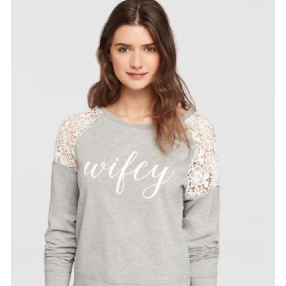 David's Bridal Wifey Lace Sweatshirt Sz XL
